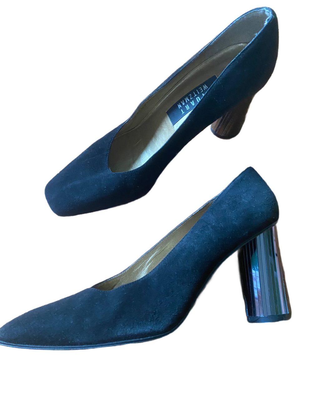 Vintage y2k 90s Stuart Weitzman Black Suede disco ball shiny Block Heel Pumps
